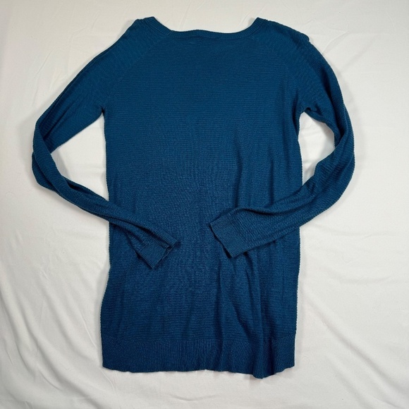 Noir Pull Over Lightweight Sweater Womens SZ XS Blue Turquoise Ribbed Sleeve - Picture 2 of 8